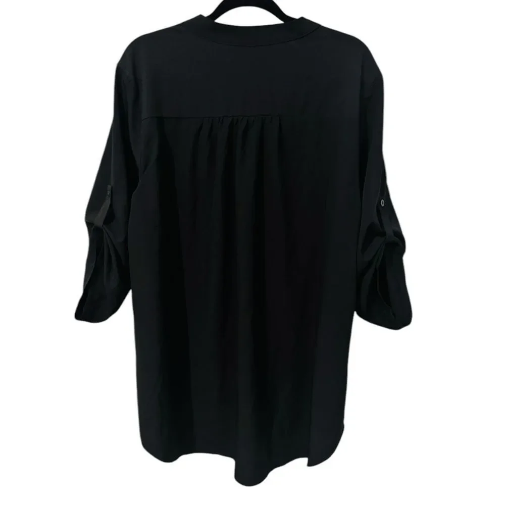 SHEIN Curve Women's V-Neck Tunic Blouse Roll Tab Sleeves Casual (4XL) Black